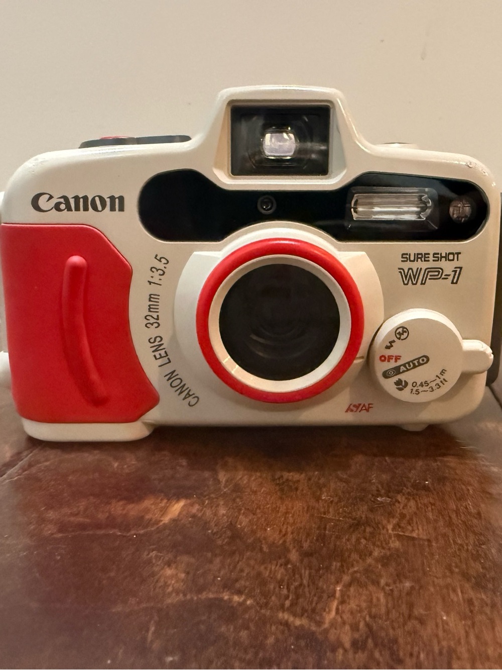 Canon White and Red Sure Shot WP-1 Compact Film Camera
